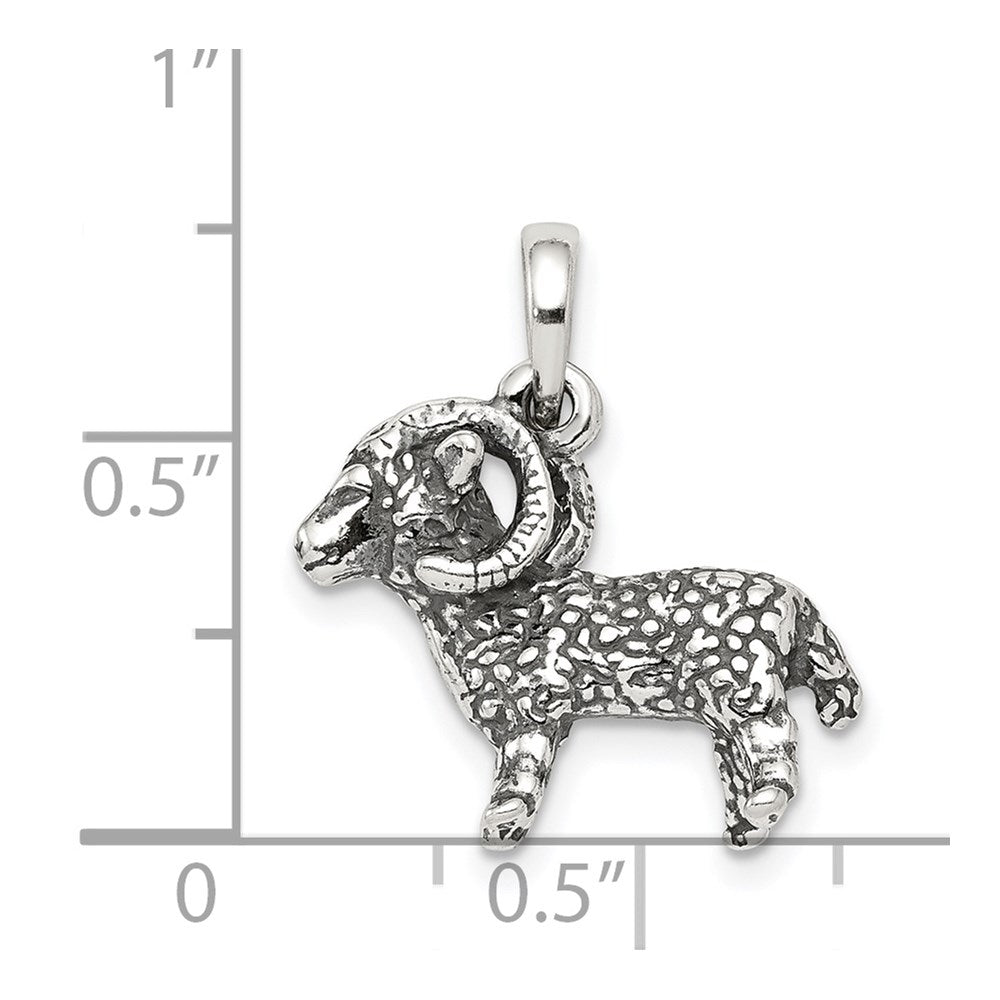 Alternate view of the Sterling Silver Aries the Ram Zodiac 3D Antiqued Pendant by The Black Bow Jewelry Co.