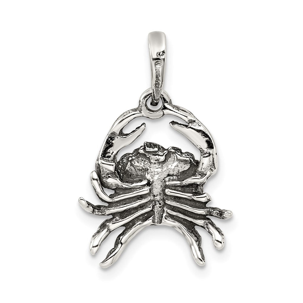 Alternate view of the Sterling Silver Cancer the Crab Zodiac 3D Antiqued Pendant by The Black Bow Jewelry Co.