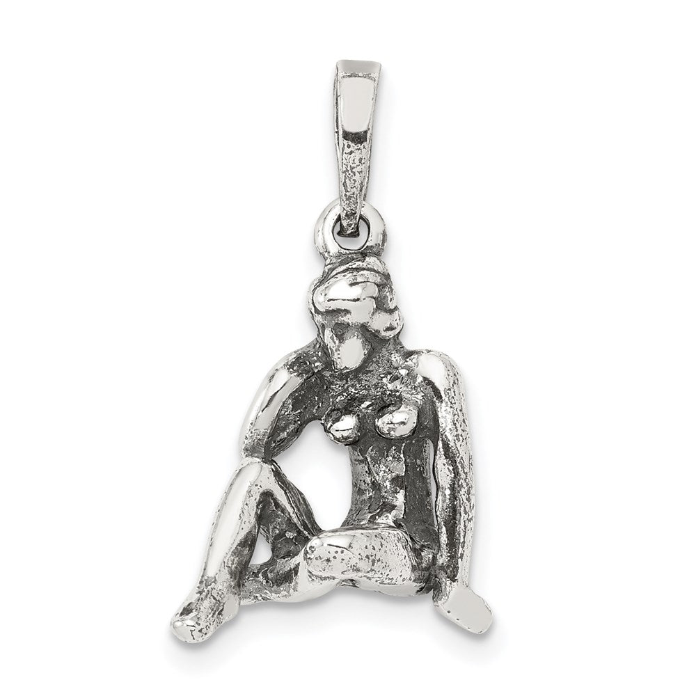 Sterling Silver Virgo the Virgin Zodiac 3D Antiqued Pendant, Item P10346 by The Black Bow Jewelry Co.