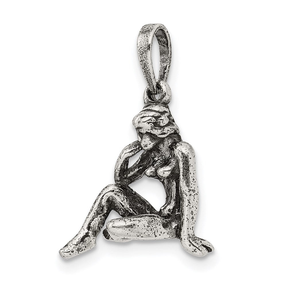 Alternate view of the Sterling Silver Virgo the Virgin Zodiac 3D Antiqued Pendant by The Black Bow Jewelry Co.