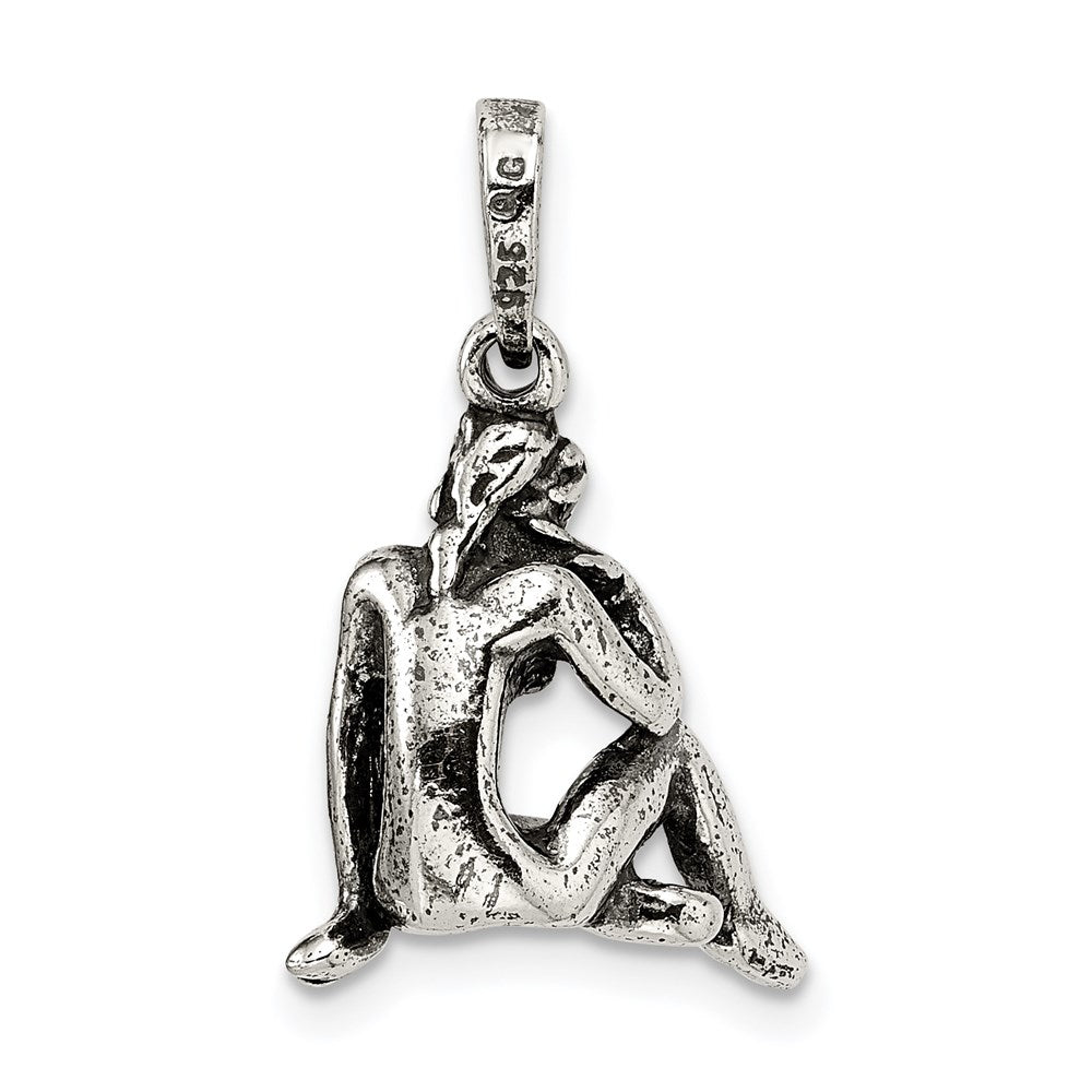 Alternate view of the Sterling Silver Virgo the Virgin Zodiac 3D Antiqued Pendant by The Black Bow Jewelry Co.