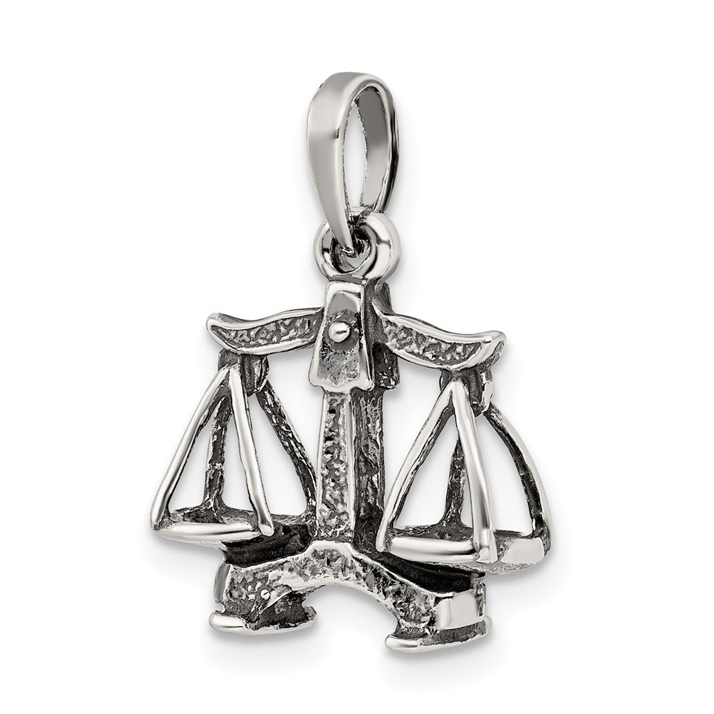 Alternate view of the Sterling Silver Libra the Scale Zodiac 3D Antiqued Pendant by The Black Bow Jewelry Co.