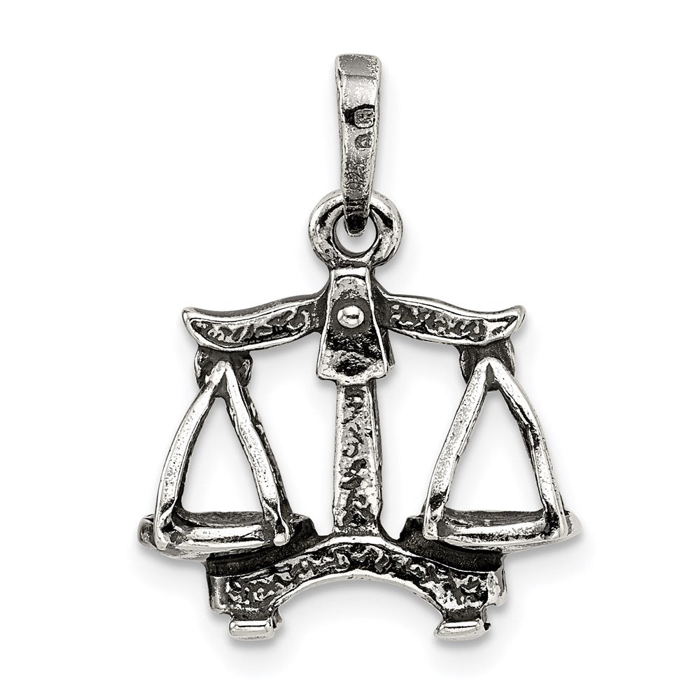 Alternate view of the Sterling Silver Libra the Scale Zodiac 3D Antiqued Pendant by The Black Bow Jewelry Co.