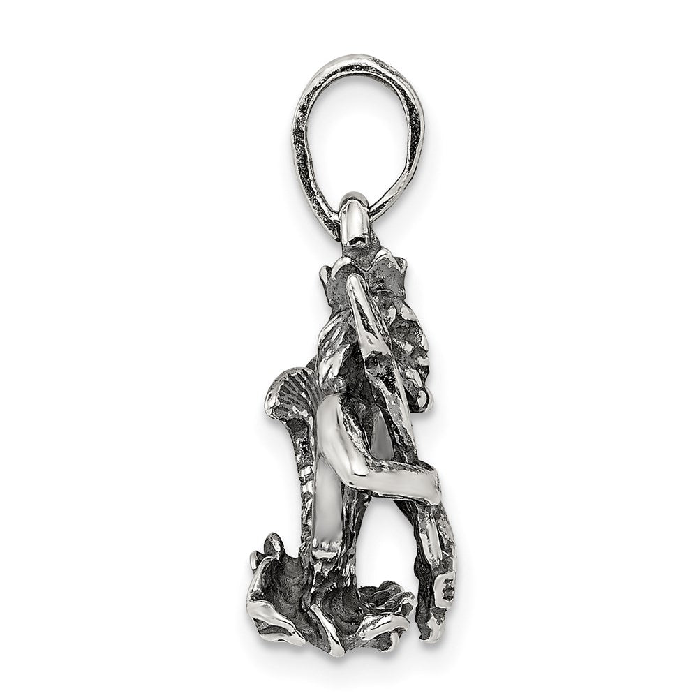 Alternate view of the Sterling Silver Aquarius the Water Bearer Zodiac 3D Antiqued Pendant by The Black Bow Jewelry Co.