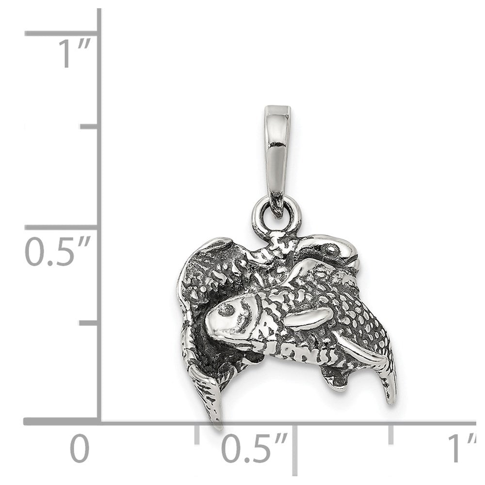 Alternate view of the Sterling Silver Pisces the Fish Zodiac 3D Antiqued Pendant by The Black Bow Jewelry Co.
