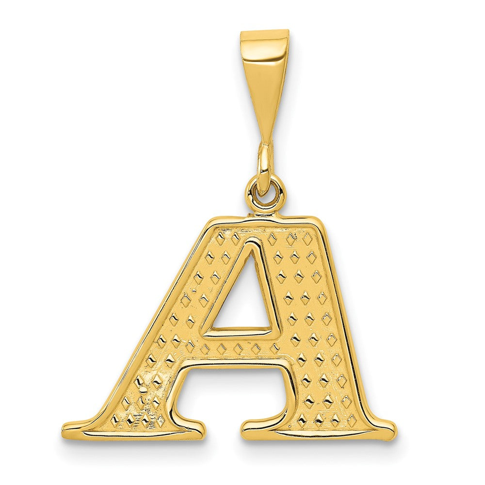 14k Yellow Gold, Ashley Collection, Textured Initial A Pendant, Item P10353-A by The Black Bow Jewelry Co.