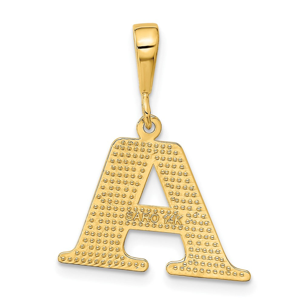 Alternate view of the 14k Yellow Gold, Ashley Collection, Textured Initial A Pendant by The Black Bow Jewelry Co.