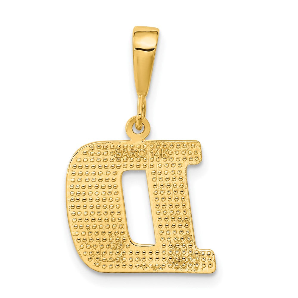 Alternate view of the 14k Yellow Gold, Ashley Collection, Textured Initial D Pendant by The Black Bow Jewelry Co.