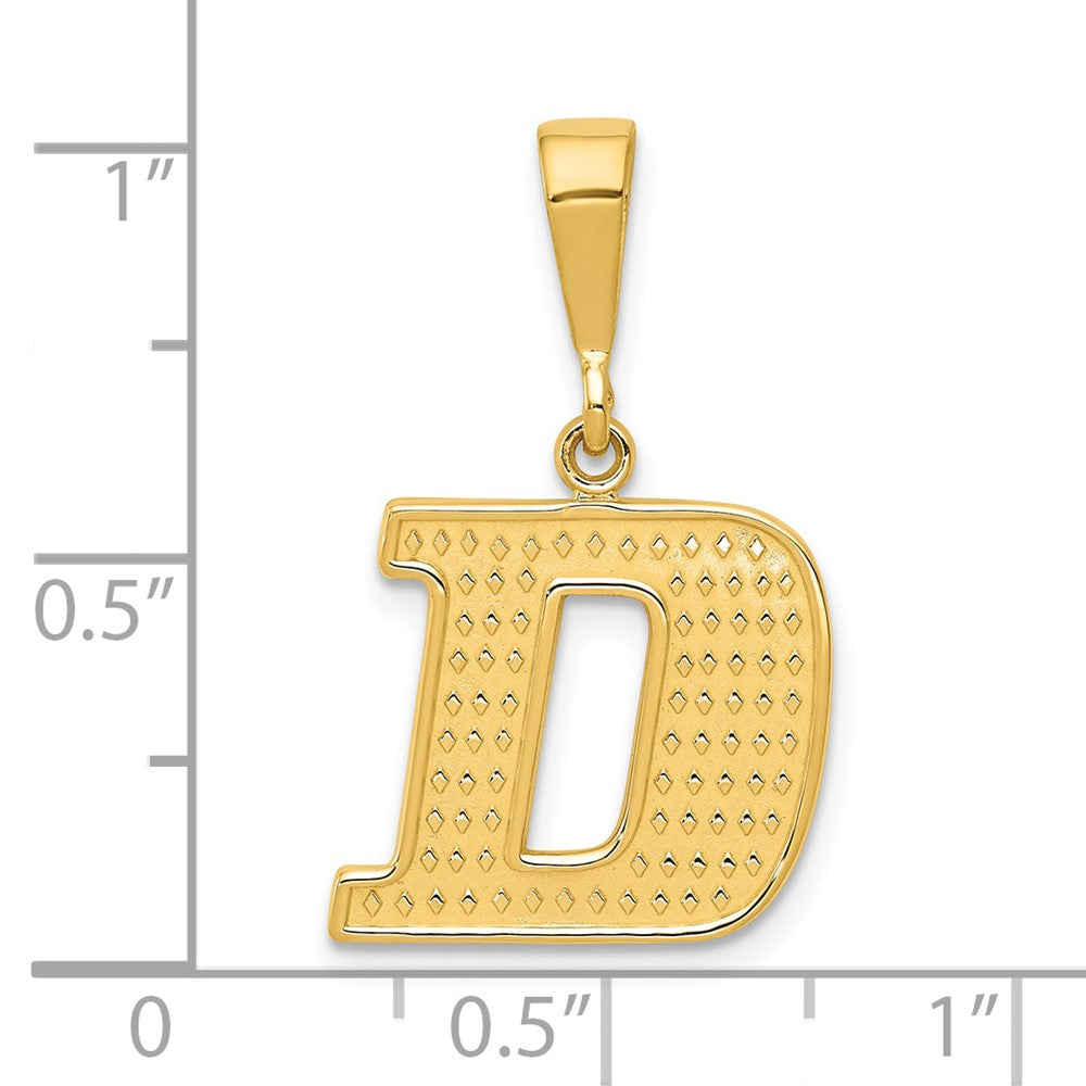Alternate view of the 14k Yellow Gold, Ashley Collection, Textured Initial D Pendant by The Black Bow Jewelry Co.