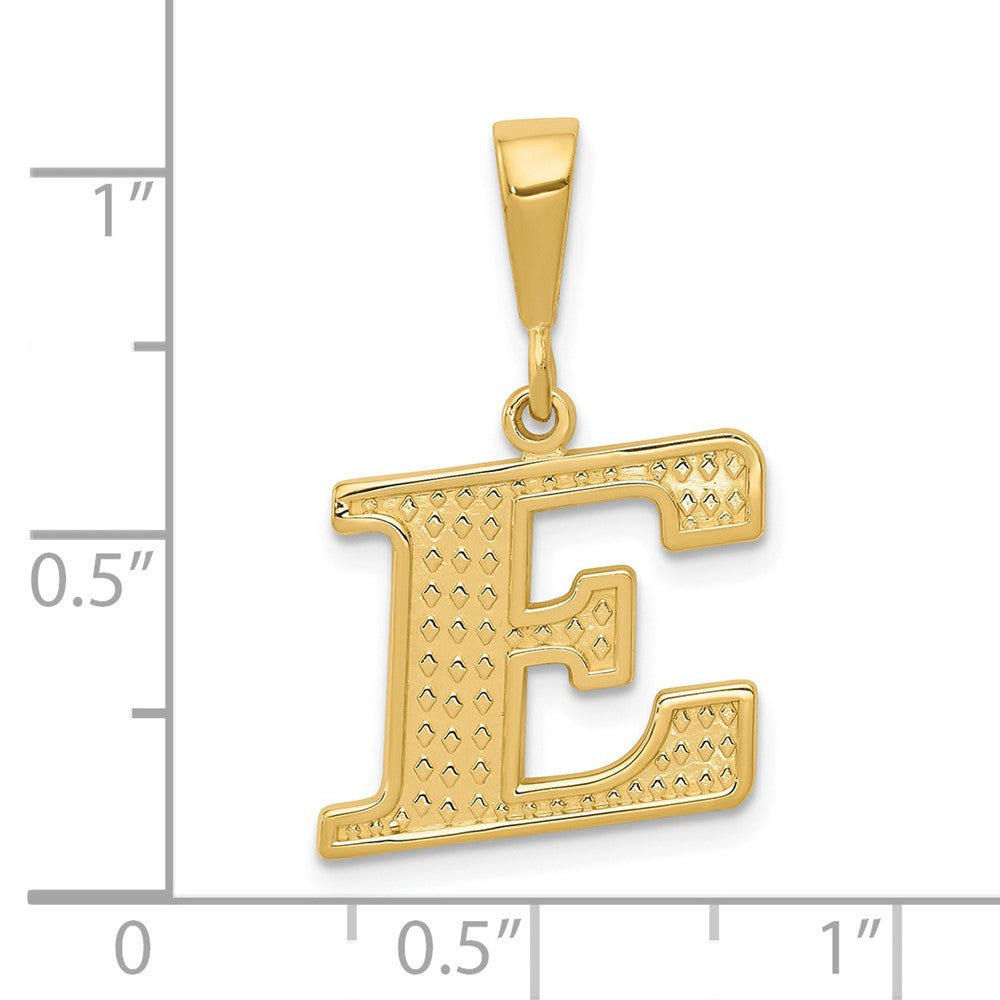 Alternate view of the 14k Yellow Gold, Ashley Collection, Textured Initial E Pendant by The Black Bow Jewelry Co.