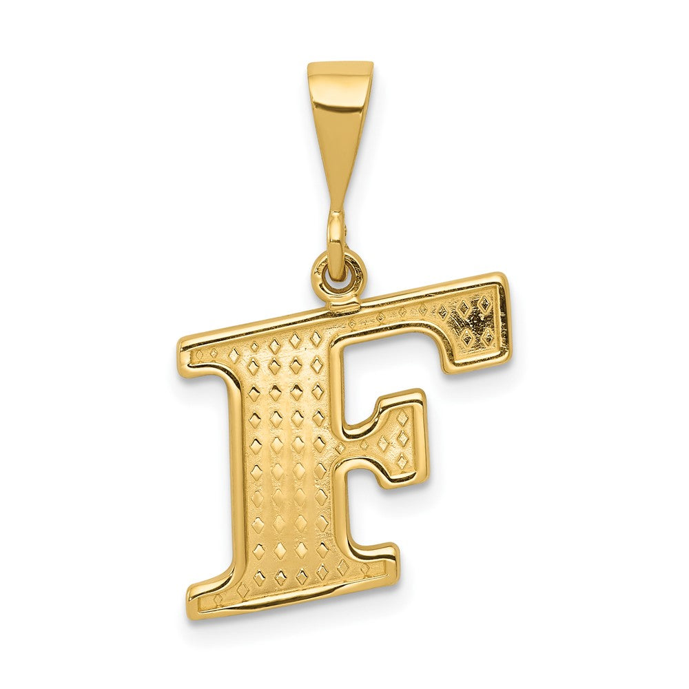 14k Yellow Gold, Ashley Collection, Textured Initial F Pendant, Item P10353-F by The Black Bow Jewelry Co.
