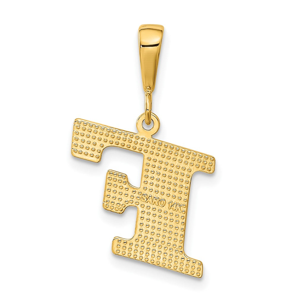Alternate view of the 14k Yellow Gold, Ashley Collection, Textured Initial F Pendant by The Black Bow Jewelry Co.