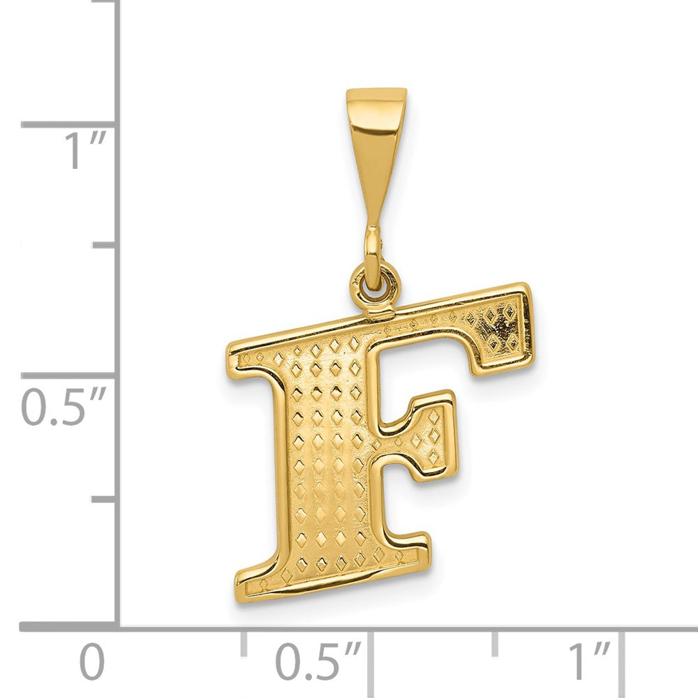 Alternate view of the 14k Yellow Gold, Ashley Collection, Textured Initial F Pendant by The Black Bow Jewelry Co.