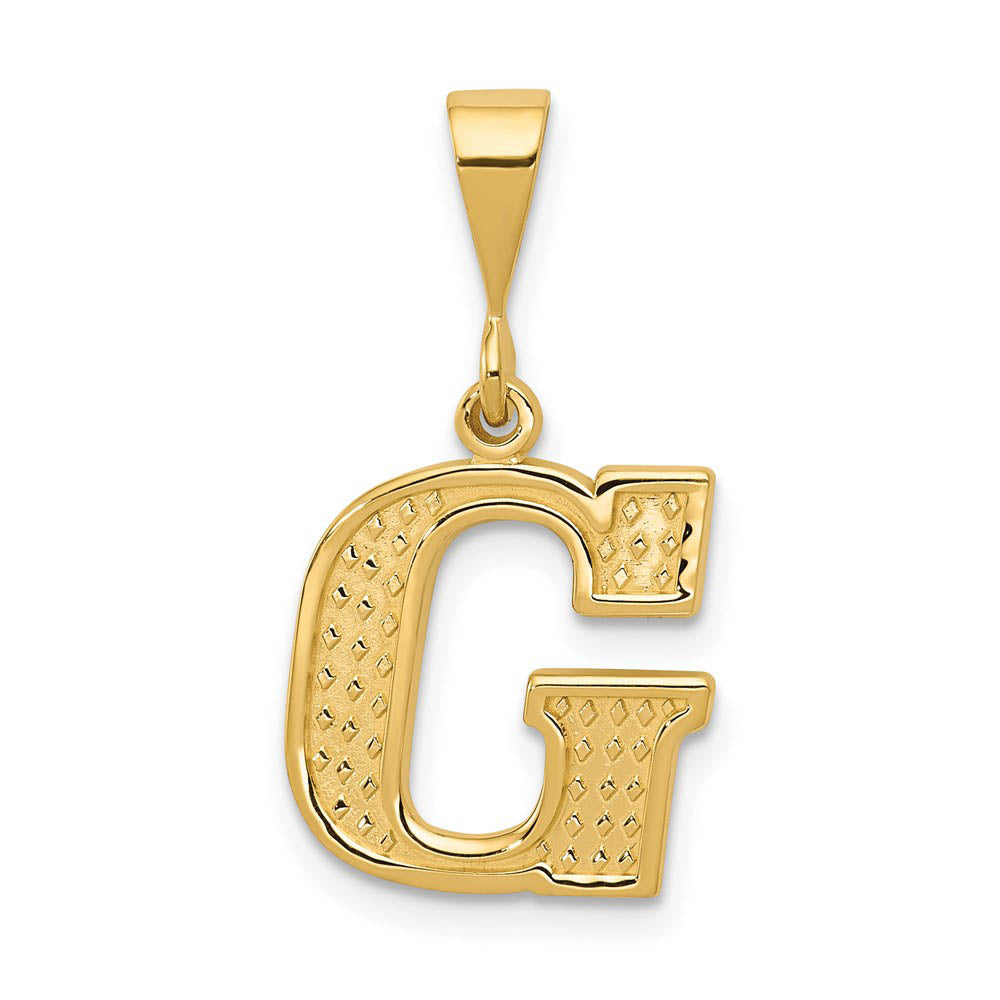 14k Yellow Gold, Ashley Collection, Textured Initial G Pendant, Item P10353-G by The Black Bow Jewelry Co.