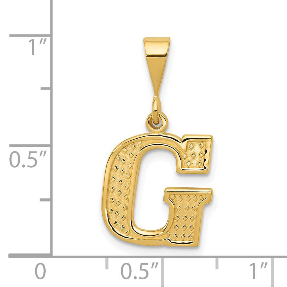 Alternate view of the 14k Yellow Gold, Ashley Collection, Textured Initial G Pendant by The Black Bow Jewelry Co.