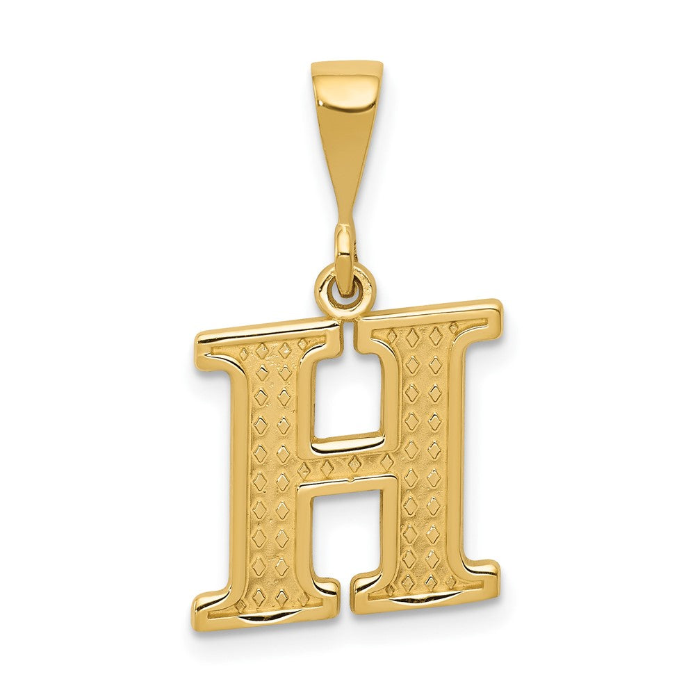 14k Yellow Gold, Ashley Collection, Textured Initial H Pendant, Item P10353-H by The Black Bow Jewelry Co.
