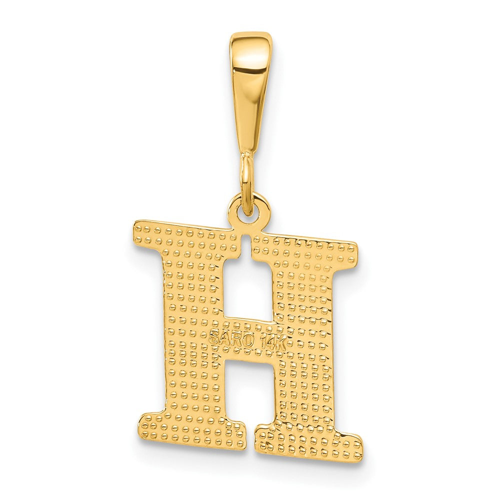 Alternate view of the 14k Yellow Gold, Ashley Collection, Textured Initial H Pendant by The Black Bow Jewelry Co.