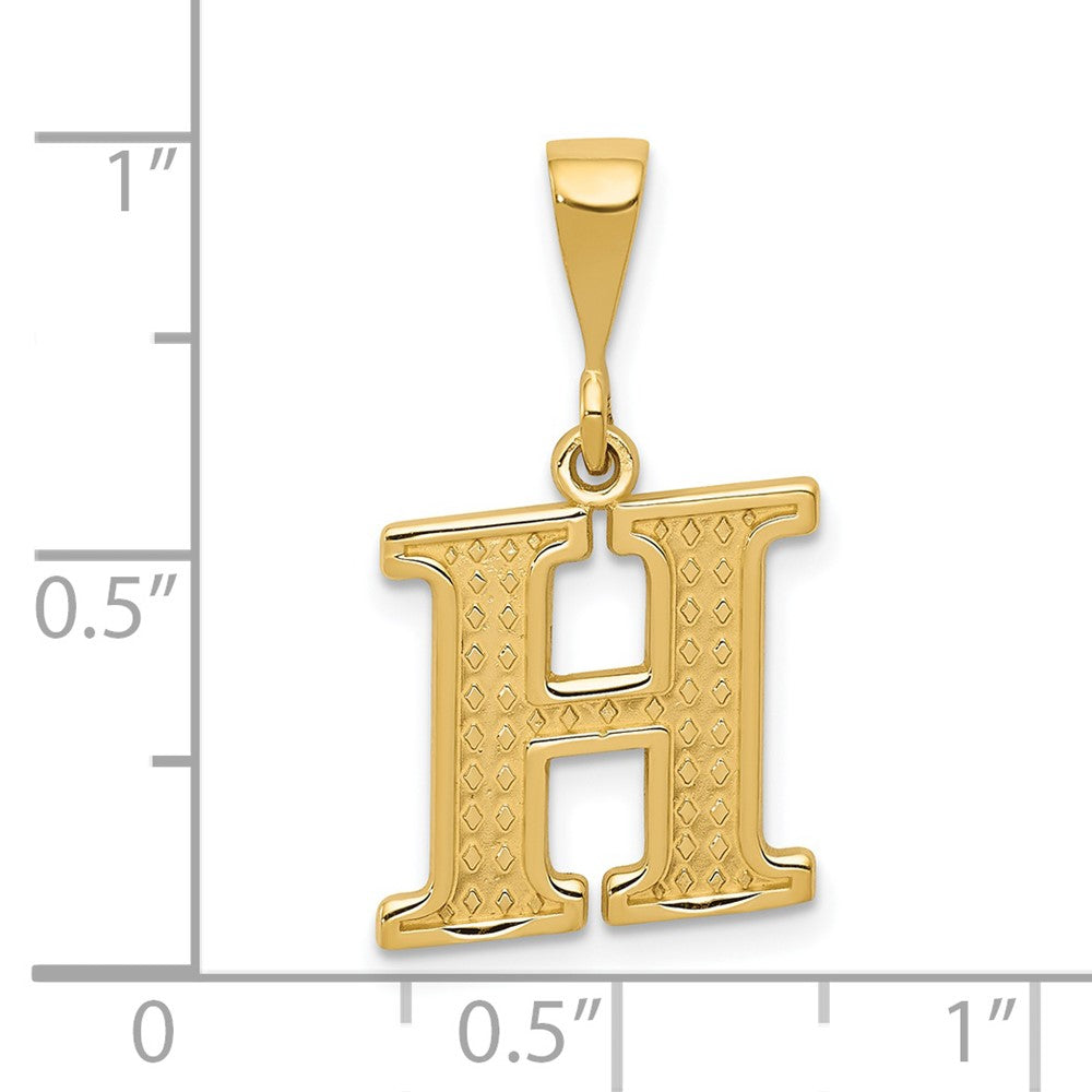 Alternate view of the 14k Yellow Gold, Ashley Collection, Textured Initial H Pendant by The Black Bow Jewelry Co.
