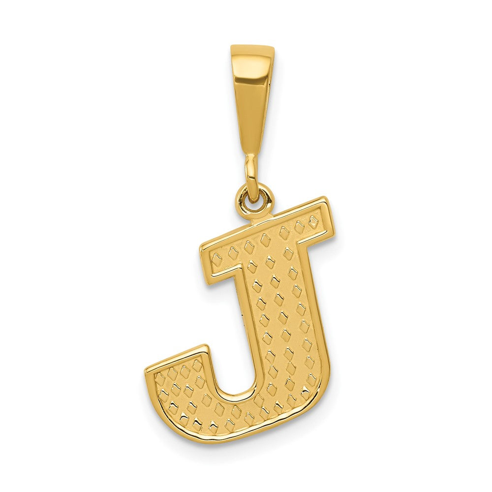 14k Yellow Gold, Ashley Collection, Textured Initial J Pendant, Item P10353-J by The Black Bow Jewelry Co.