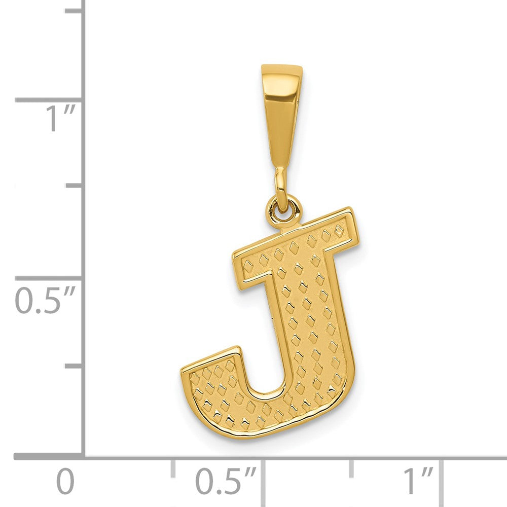 Alternate view of the 14k Yellow Gold, Ashley Collection, Textured Initial J Pendant by The Black Bow Jewelry Co.