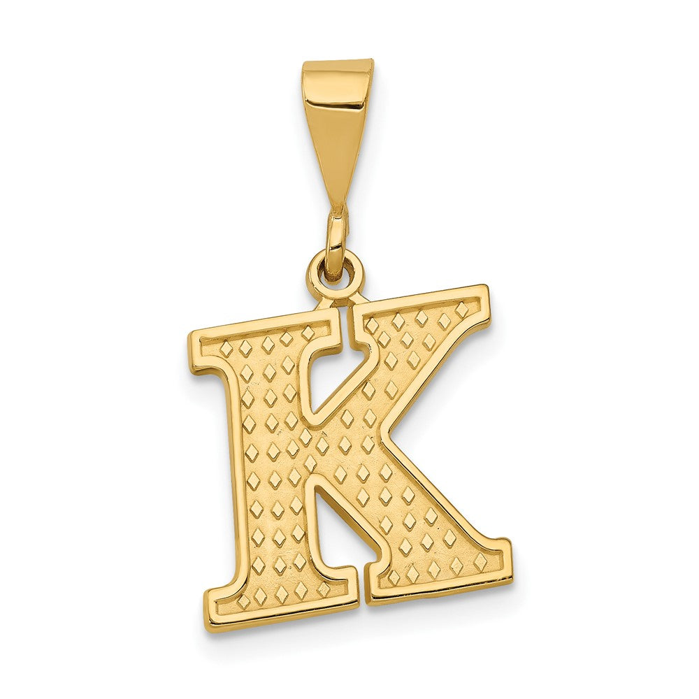 14k Yellow Gold, Ashley Collection, Textured Initial K Pendant, Item P10353-K by The Black Bow Jewelry Co.