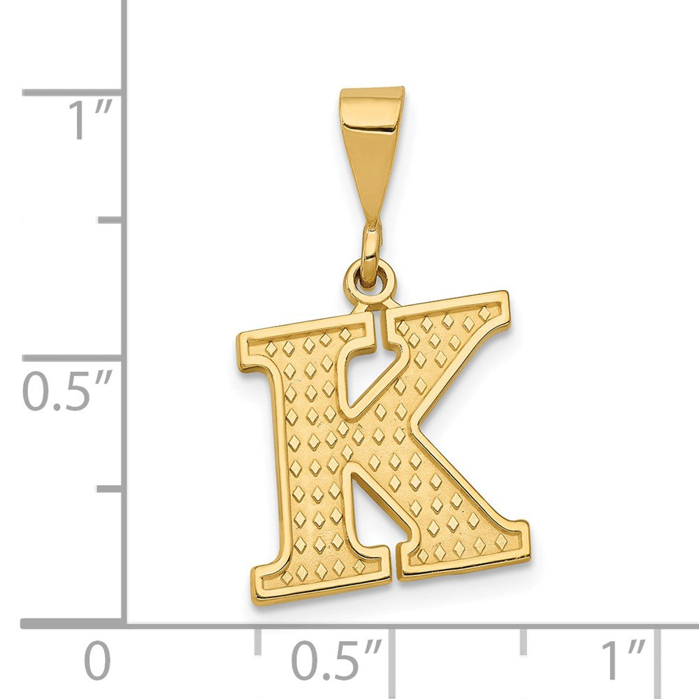 Alternate view of the 14k Yellow Gold, Ashley Collection, Textured Initial K Pendant by The Black Bow Jewelry Co.