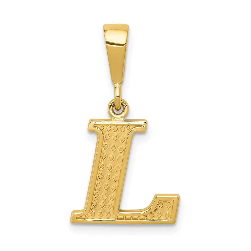 14k Yellow Gold, Ashley Collection, Textured Initial L Pendant, Item P10353-L by The Black Bow Jewelry Co.