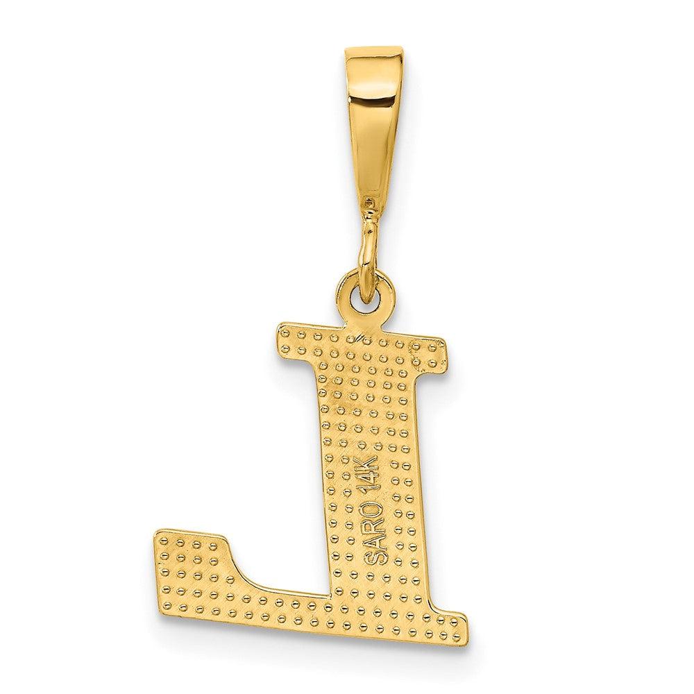 Alternate view of the 14k Yellow Gold, Ashley Collection, Textured Initial L Pendant by The Black Bow Jewelry Co.
