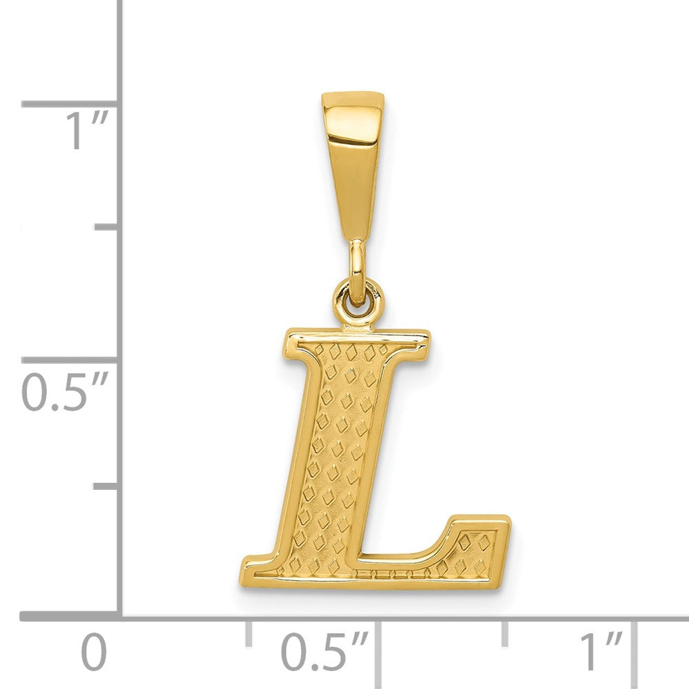 Alternate view of the 14k Yellow Gold, Ashley Collection, Textured Initial L Pendant by The Black Bow Jewelry Co.