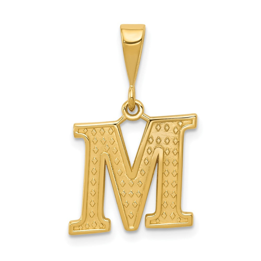 14k Yellow Gold, Ashley Collection, Textured Initial M Pendant, Item P10353-M by The Black Bow Jewelry Co.