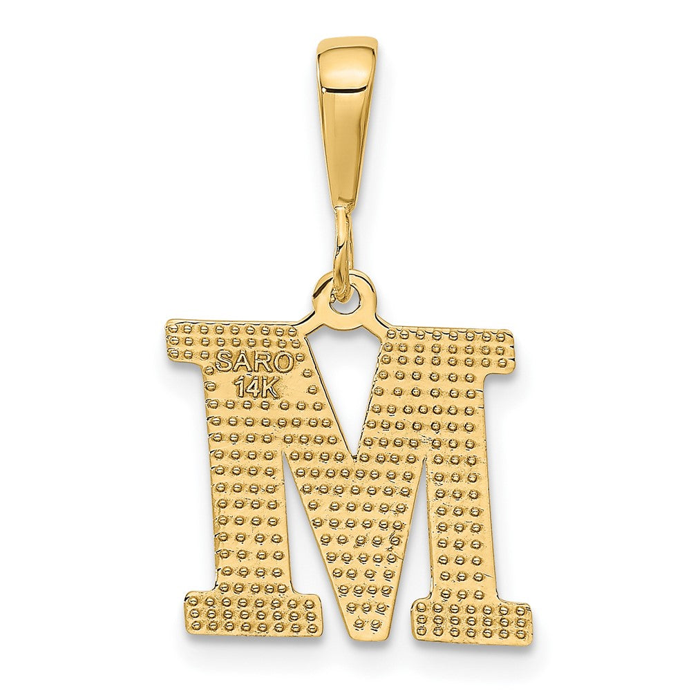 Alternate view of the 14k Yellow Gold, Ashley Collection, Textured Initial M Pendant by The Black Bow Jewelry Co.