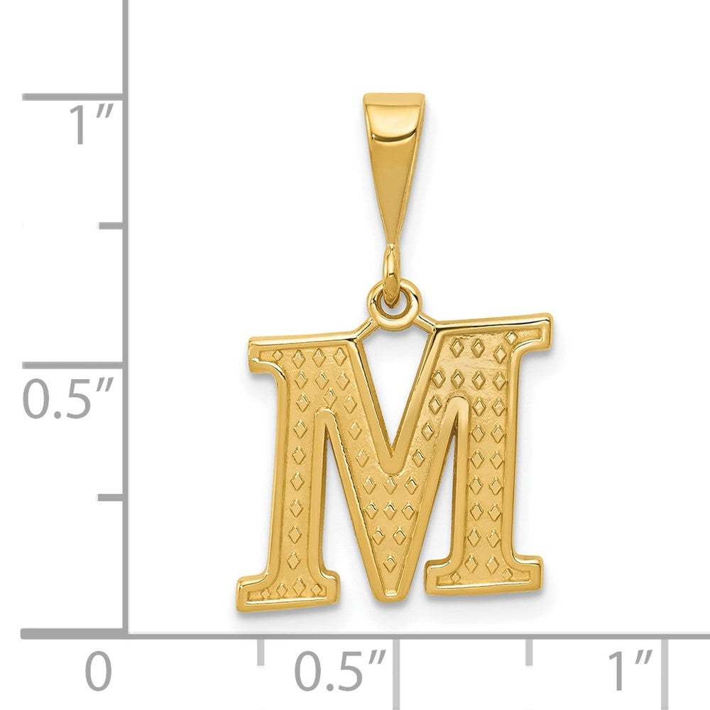 Alternate view of the 14k Yellow Gold, Ashley Collection, Textured Initial M Pendant by The Black Bow Jewelry Co.