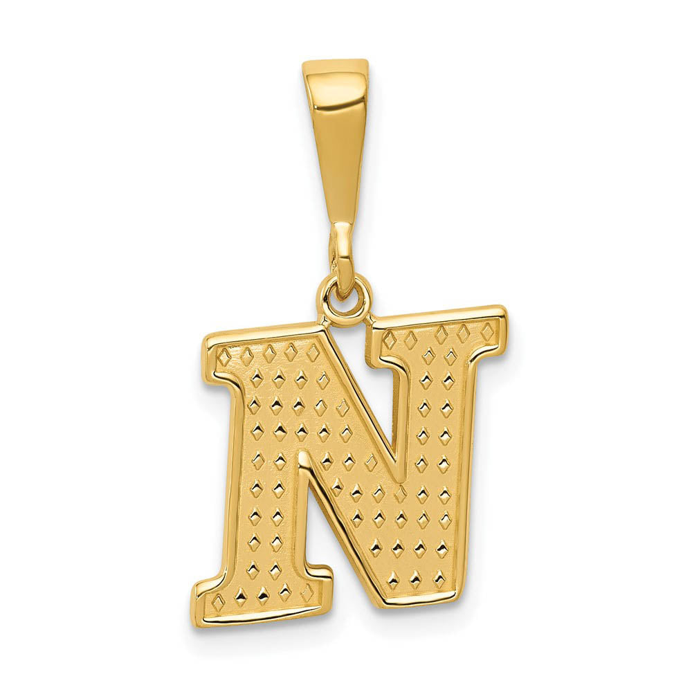 14k Yellow Gold, Ashley Collection, Textured Initial N Pendant, Item P10353-N by The Black Bow Jewelry Co.