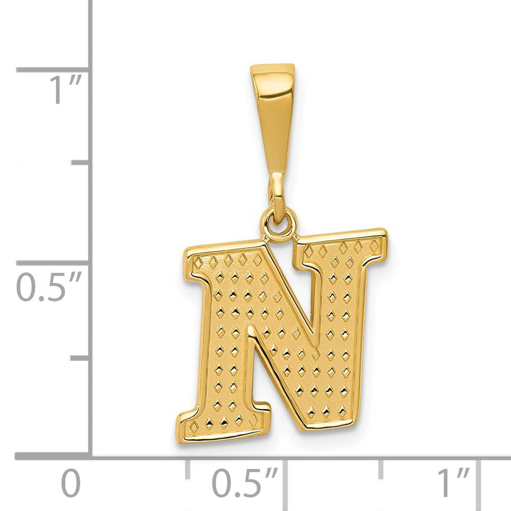 Alternate view of the 14k Yellow Gold, Ashley Collection, Textured Initial N Pendant by The Black Bow Jewelry Co.