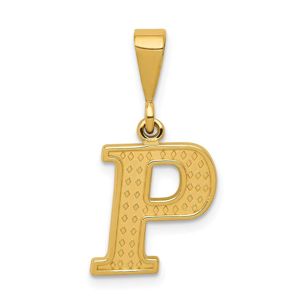 14k Yellow Gold, Ashley Collection, Textured Initial P Pendant, Item P10353-P by The Black Bow Jewelry Co.