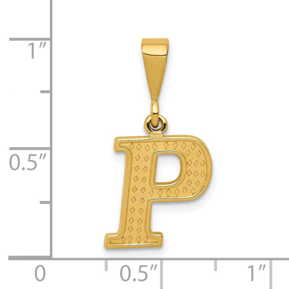 Alternate view of the 14k Yellow Gold, Ashley Collection, Textured Initial P Pendant by The Black Bow Jewelry Co.