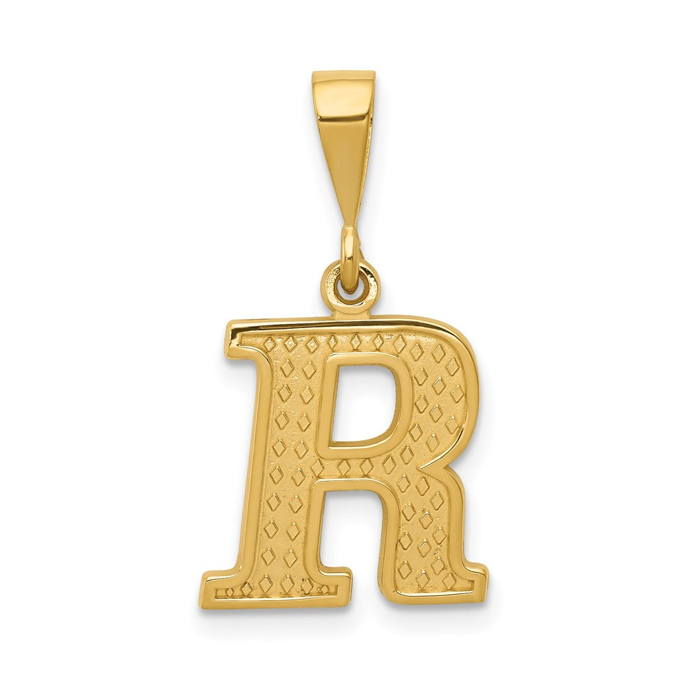 14k Yellow Gold, Ashley Collection, Textured Initial R Pendant, Item P10353-R by The Black Bow Jewelry Co.