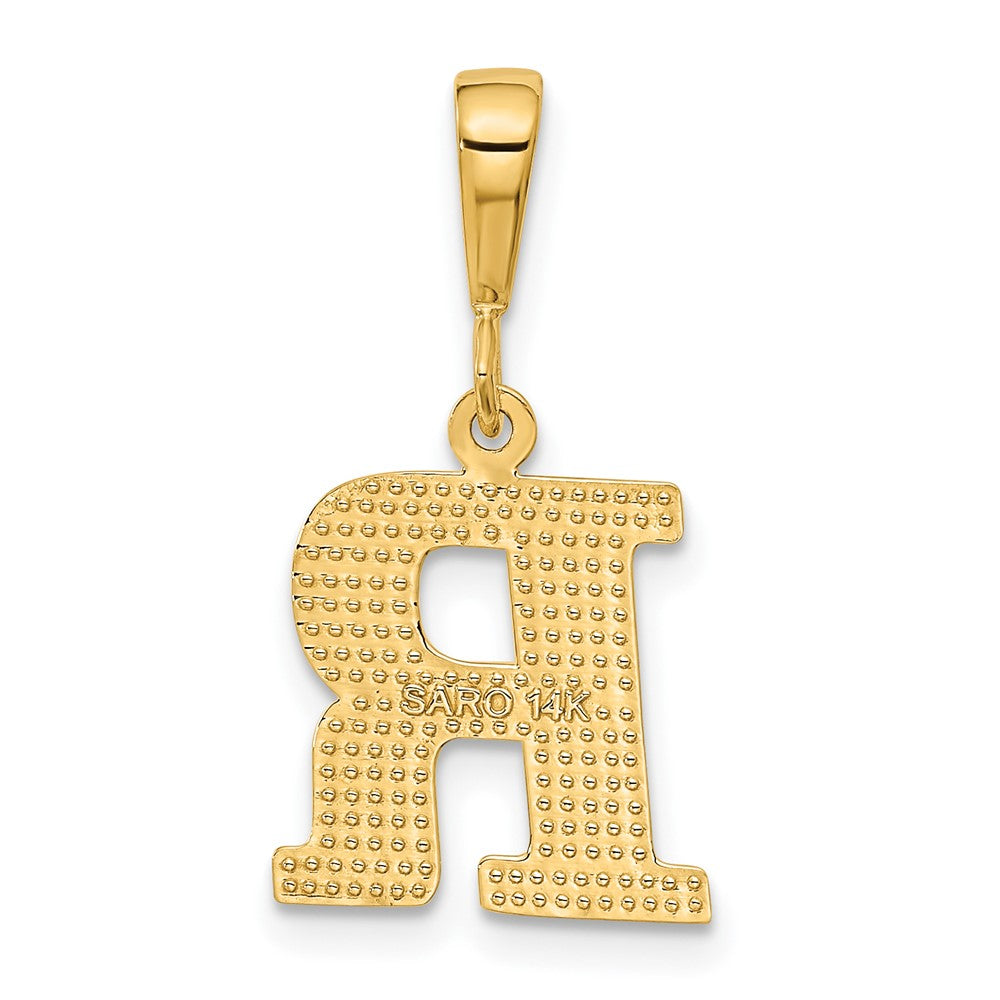 Alternate view of the 14k Yellow Gold, Ashley Collection, Textured Initial R Pendant by The Black Bow Jewelry Co.