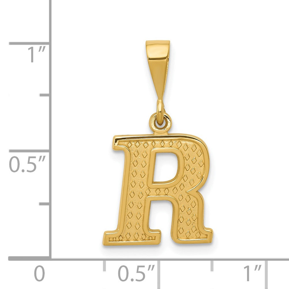 Alternate view of the 14k Yellow Gold, Ashley Collection, Textured Initial R Pendant by The Black Bow Jewelry Co.
