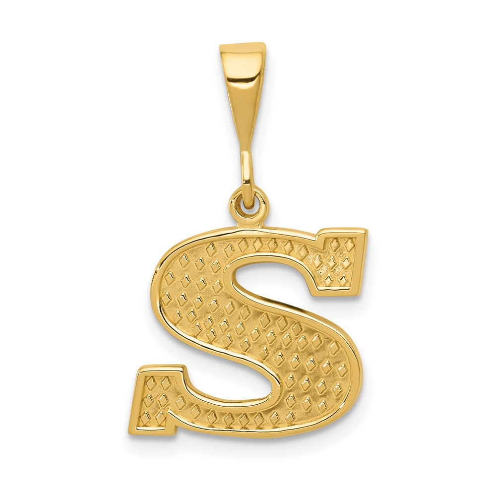 14k Yellow Gold, Ashley Collection, Textured Initial S Pendant, Item P10353-S by The Black Bow Jewelry Co.