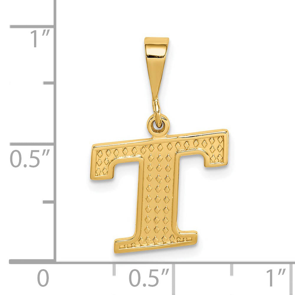 Alternate view of the 14k Yellow Gold, Ashley Collection, Textured Initial T Pendant by The Black Bow Jewelry Co.