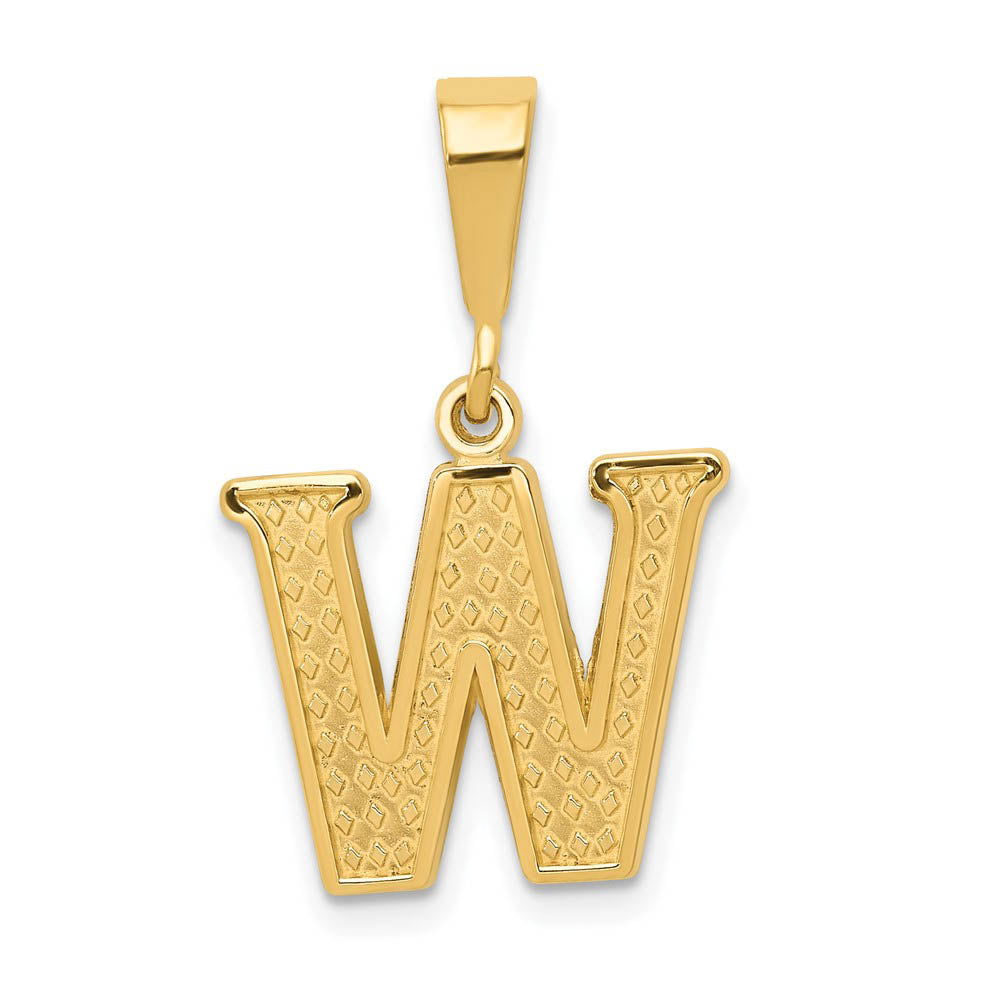14k Yellow Gold, Ashley Collection, Textured Initial W Pendant, Item P10353-W by The Black Bow Jewelry Co.