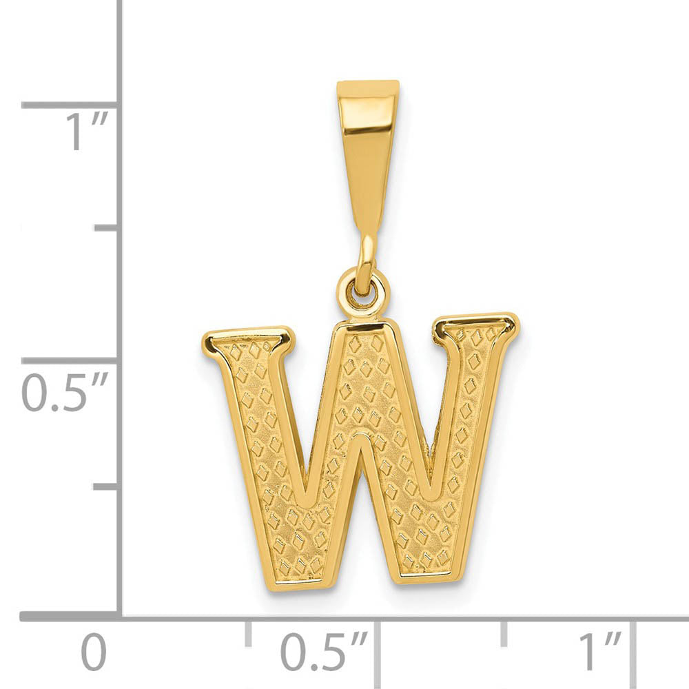 Alternate view of the 14k Yellow Gold, Ashley Collection, Textured Initial W Pendant by The Black Bow Jewelry Co.
