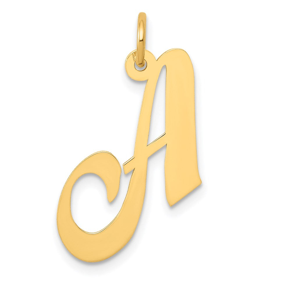 14k Yellow Gold, Ella Collection Medium Fancy Script Initial A Pendant, Item P10354-A by The Black Bow Jewelry Co.