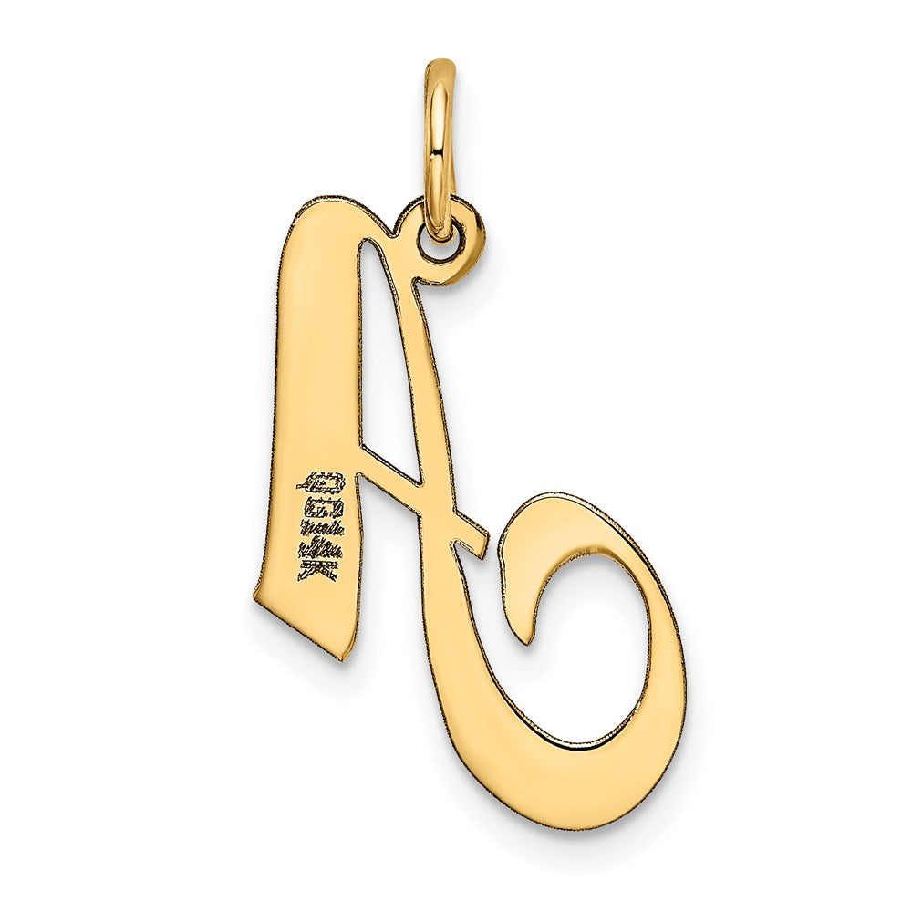 Alternate view of the 14k Yellow Gold, Ella Collection Medium Fancy Script Initial A Pendant by The Black Bow Jewelry Co.