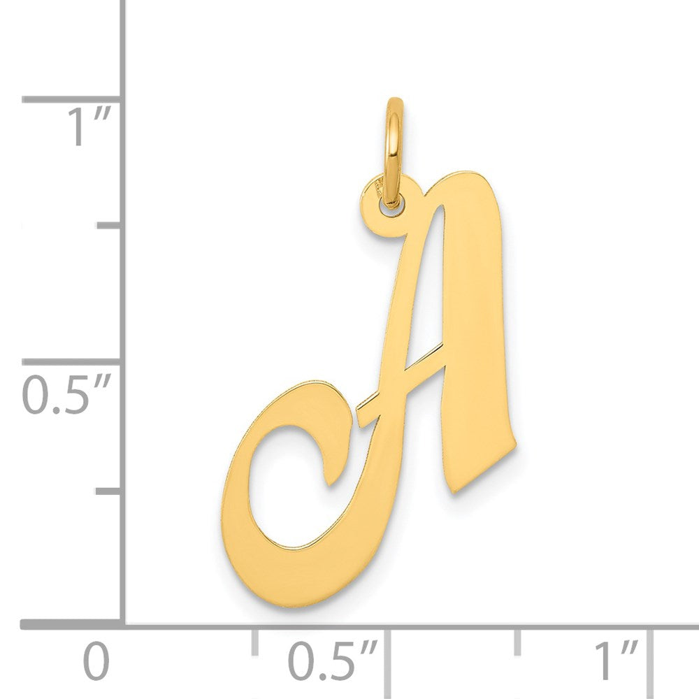 Alternate view of the 14k Yellow Gold, Ella Collection Medium Fancy Script Initial A Pendant by The Black Bow Jewelry Co.