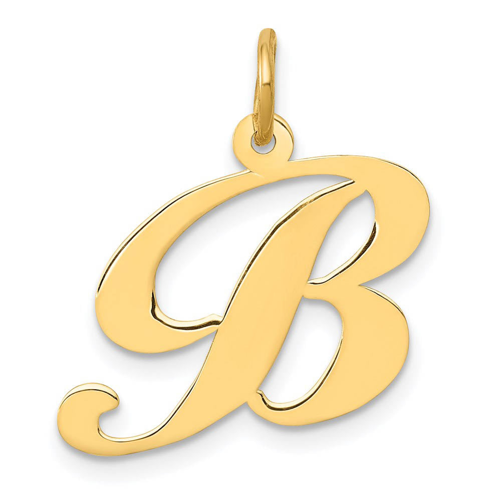 14k Yellow Gold, Ella Collection Medium Fancy Script Initial B Pendant, Item P10354-B by The Black Bow Jewelry Co.