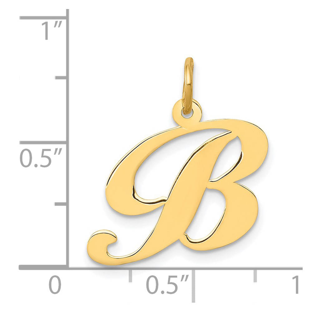 Alternate view of the 14k Yellow Gold, Ella Collection Medium Fancy Script Initial B Pendant by The Black Bow Jewelry Co.