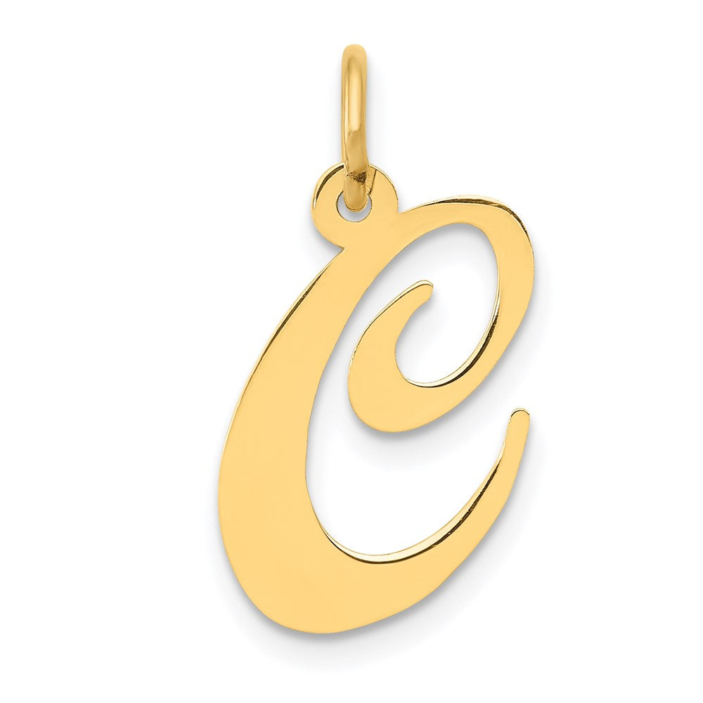 14k Yellow Gold, Ella Collection Medium Fancy Script Initial C Pendant, Item P10354-C by The Black Bow Jewelry Co.