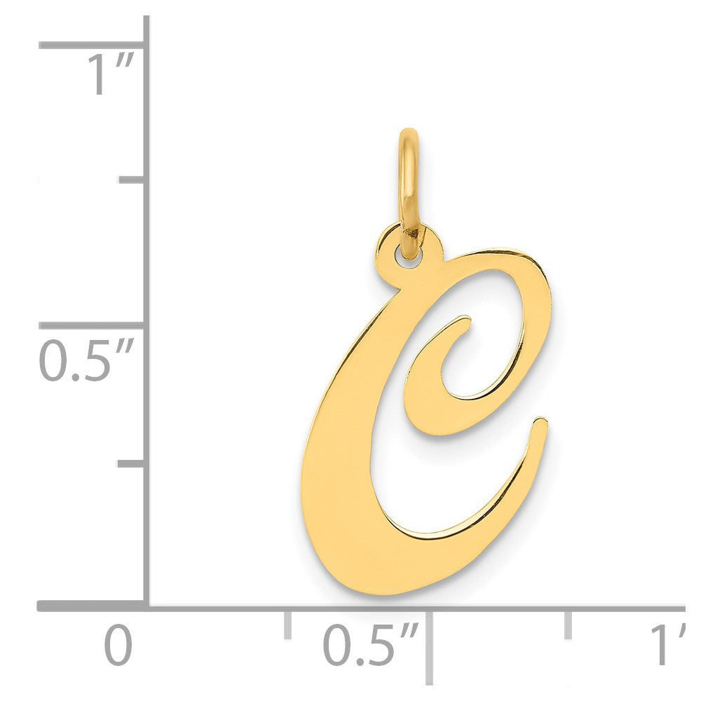 Alternate view of the 14k Yellow Gold, Ella Collection Medium Fancy Script Initial C Pendant by The Black Bow Jewelry Co.